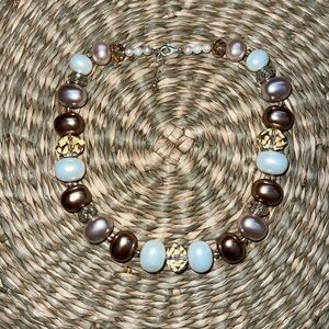 Pink & Brown MOP Crystals beaded necklace